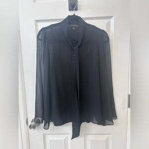 Banana Republic Black Sheer bell sleeve tie-neck Blouse size S NWOT